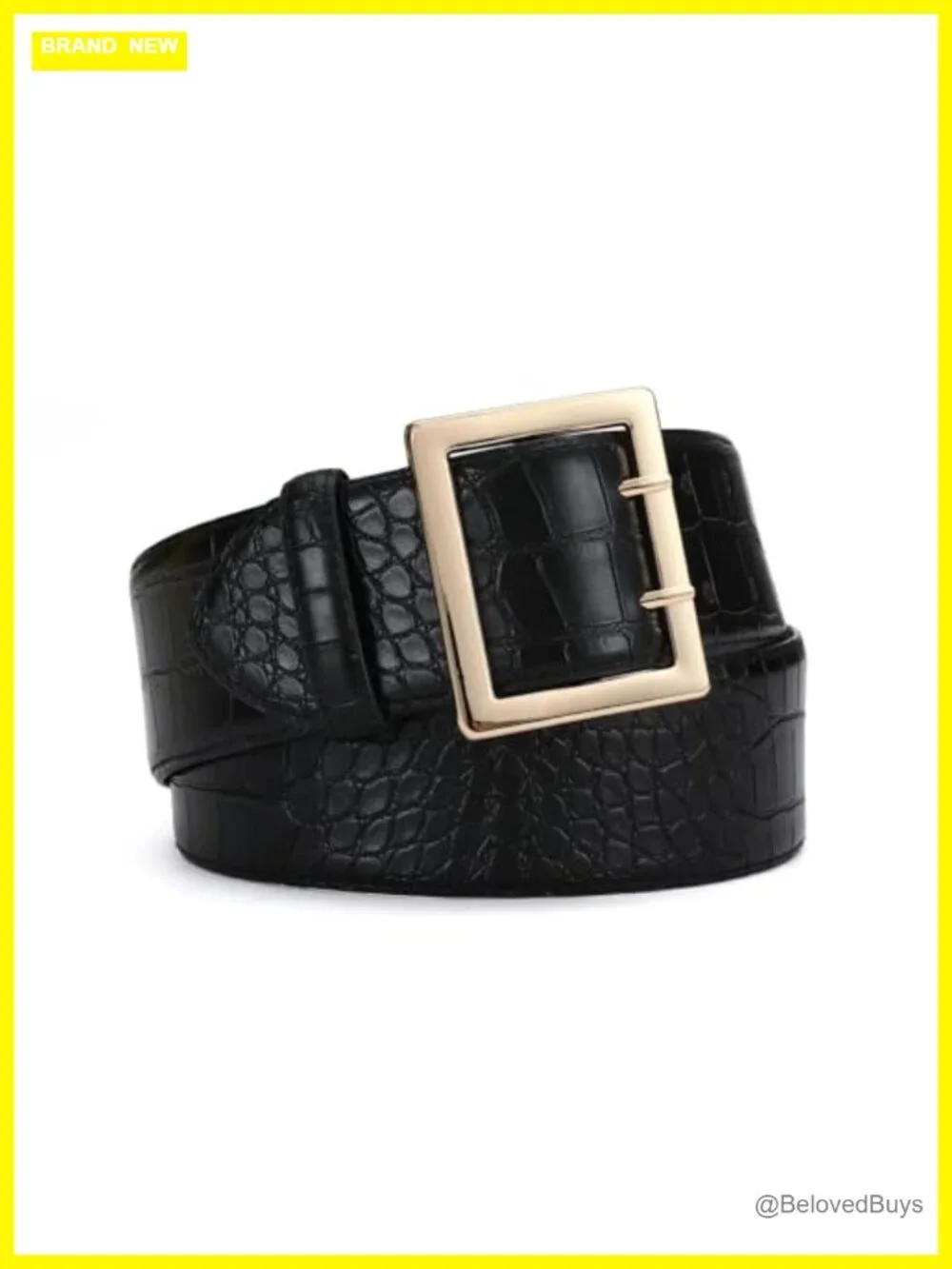 Faux Leather Wide Belt with Gold Buckle for Dresses